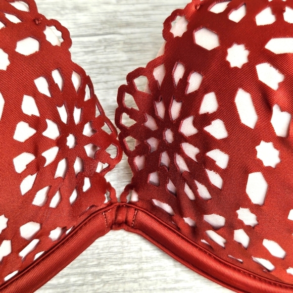 Shade & Shore Laser Cut-Out Padded Push-Up Burnt Orange Bikini Bra Top Size 36B - Picture 4 of 12